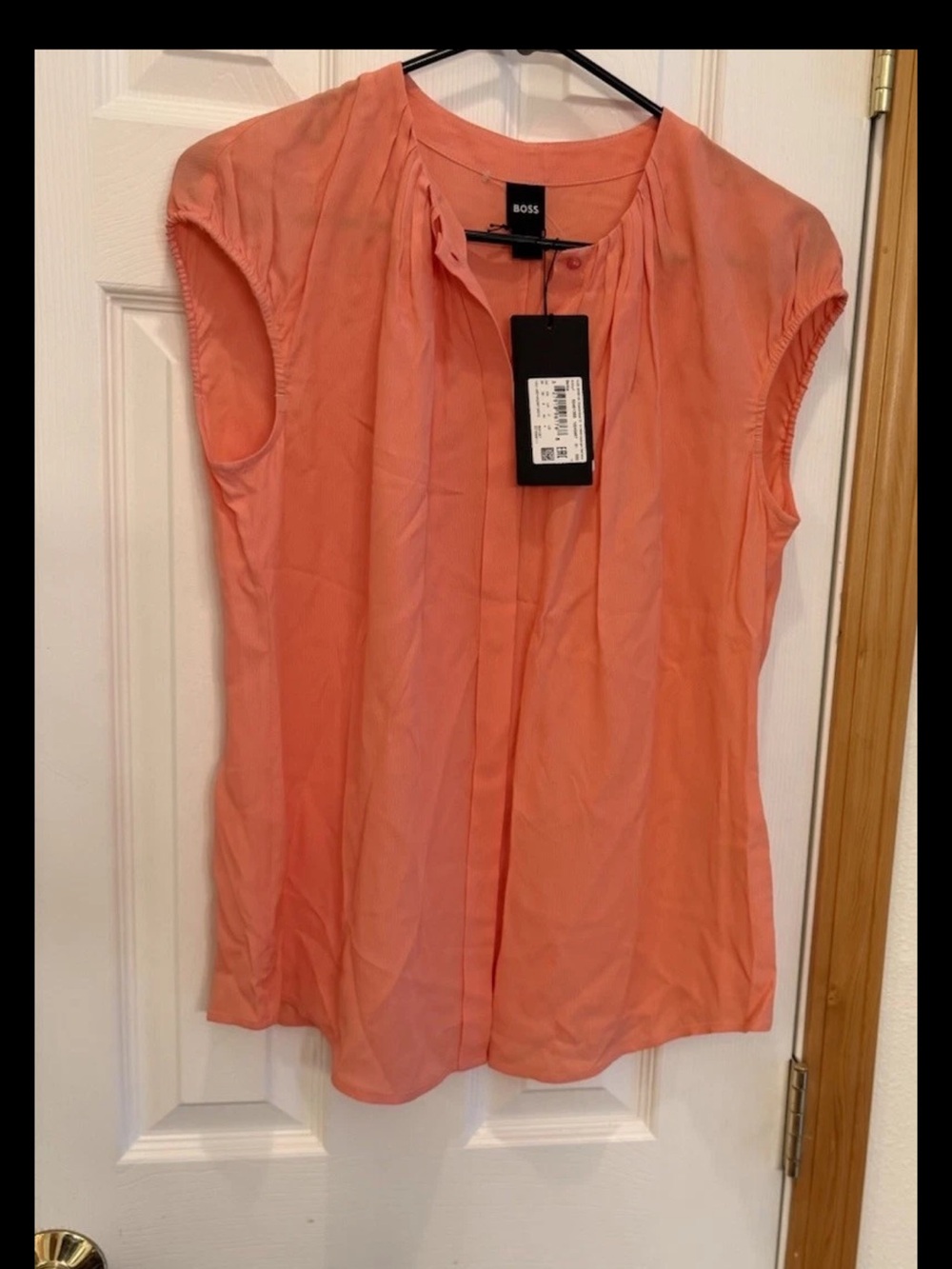 BOSS by Hugo Boss BERIKA Pleated Coral Top Sleeveless Shell Size 4 NWT $248